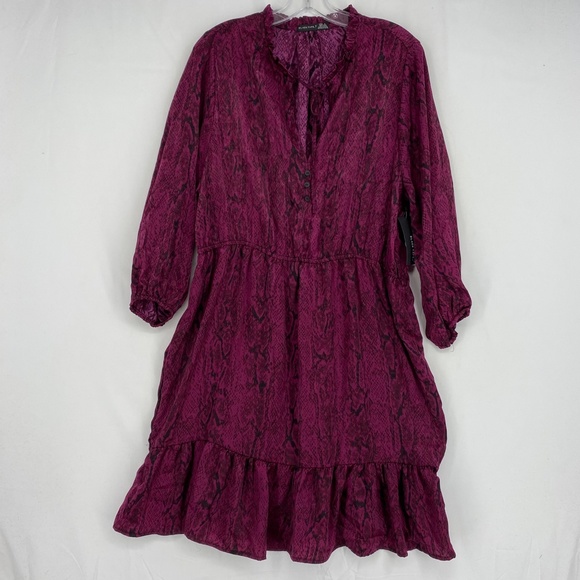 Black Tape Womens Plus Size X Ruffled Dress Magenta Snake Print Blouson Sleeve - Picture 2 of 12